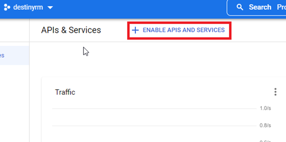 APIs & Services page with +ENABLE APIS AND SERVICES highlighted