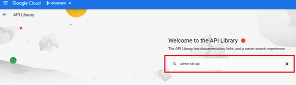 API Library page with admin sdk api highlighted