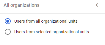 All Organizations pop-up