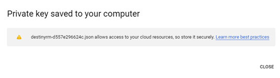 Private key saved to your computer confirmation pop-up 