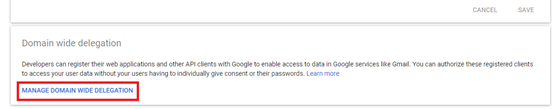 API controls page with Manage Domain Wide Delegation highlighted