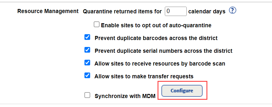 Synchronize with MDM checkbox